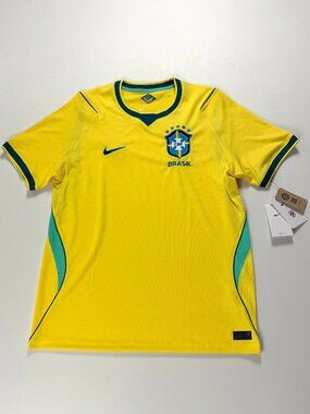Nike Brazil Mens National Team Home Jersey Authentic Sz L Soccer NWT New Yellow